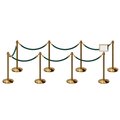 Montour Line Stanchion Post & Rope Kit Pol.Brass, 8CrownTop 7Green Rope 8.5x11H Sign C-Kit-7-PB-CN-1-Tapped-1-8511-H-7-PVR-GN-PB